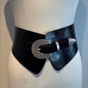 Zara black cow leather ultra wide waist belt